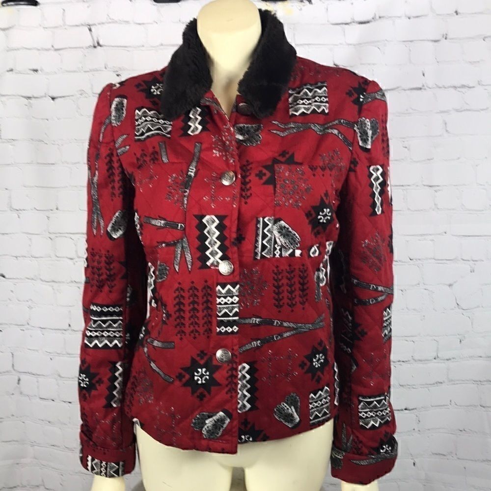 British Khaki Quilted Winter Jacket faux Fur EUC 6